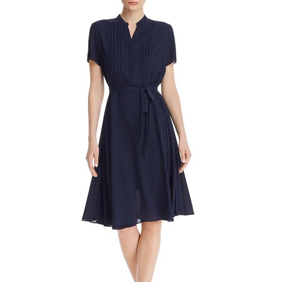 $128 NANETTE LEPORE 2 Piece Navy Blue Pintuck Dress M 10 - Picture 1 of 6